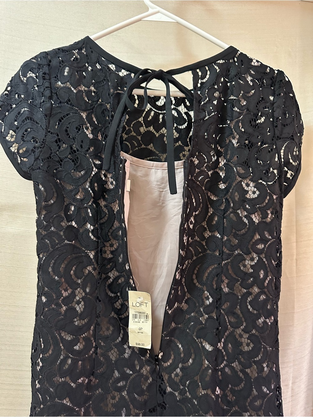 LOFT Black Lace Sheath Dress Petite 0P Fully Lined Cocktail Dress NWT - Picture 7 of 10